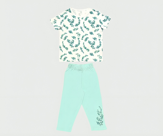 Set Pijama Top Alb Imprimeu
