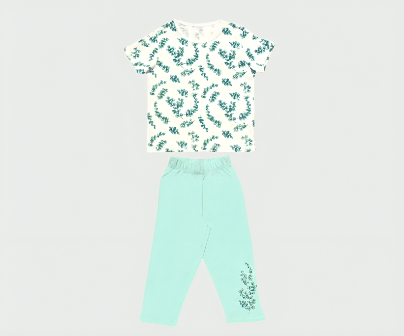 Set Pijama Top Alb Imprimeu