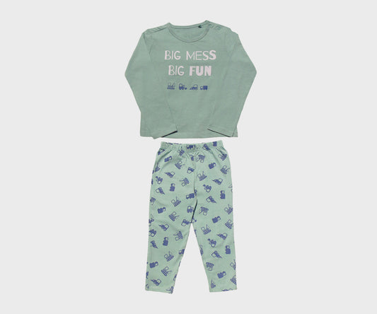 Set Pijama Verde cu Imprimeu